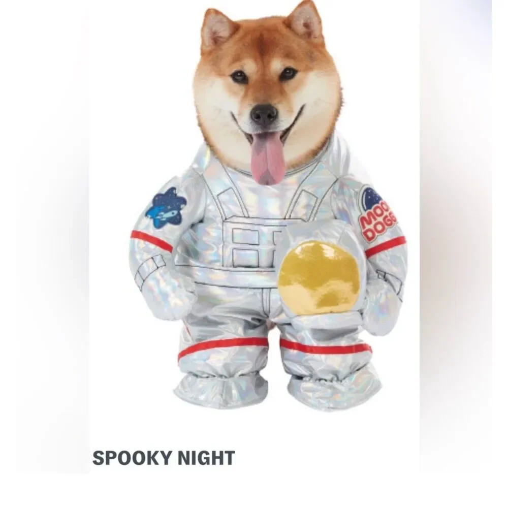 Moon Doggie Spooky Night Astronaut Dog Costume Silver Iridescent Space Suit Sz L